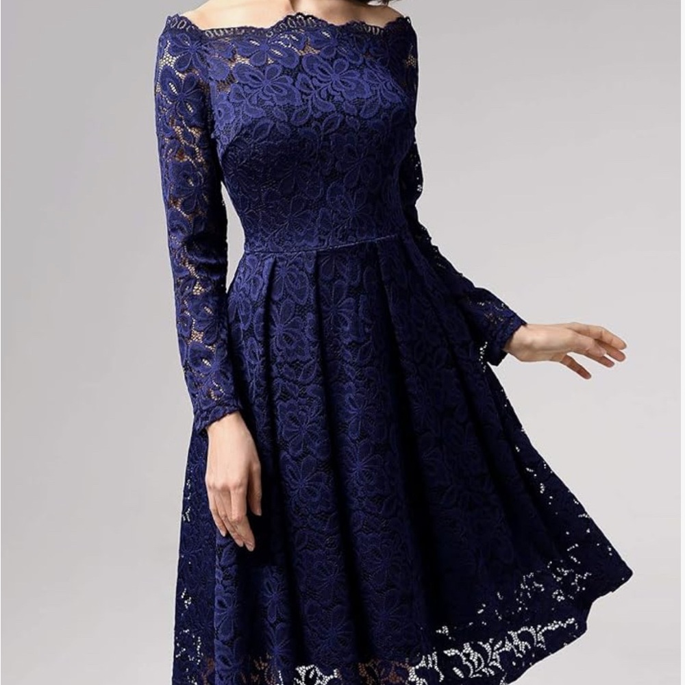 Missmay Blue Lace Pleated A-Line Dress